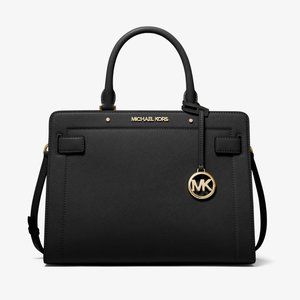 Saffiano Rayne Leather Satchel Black